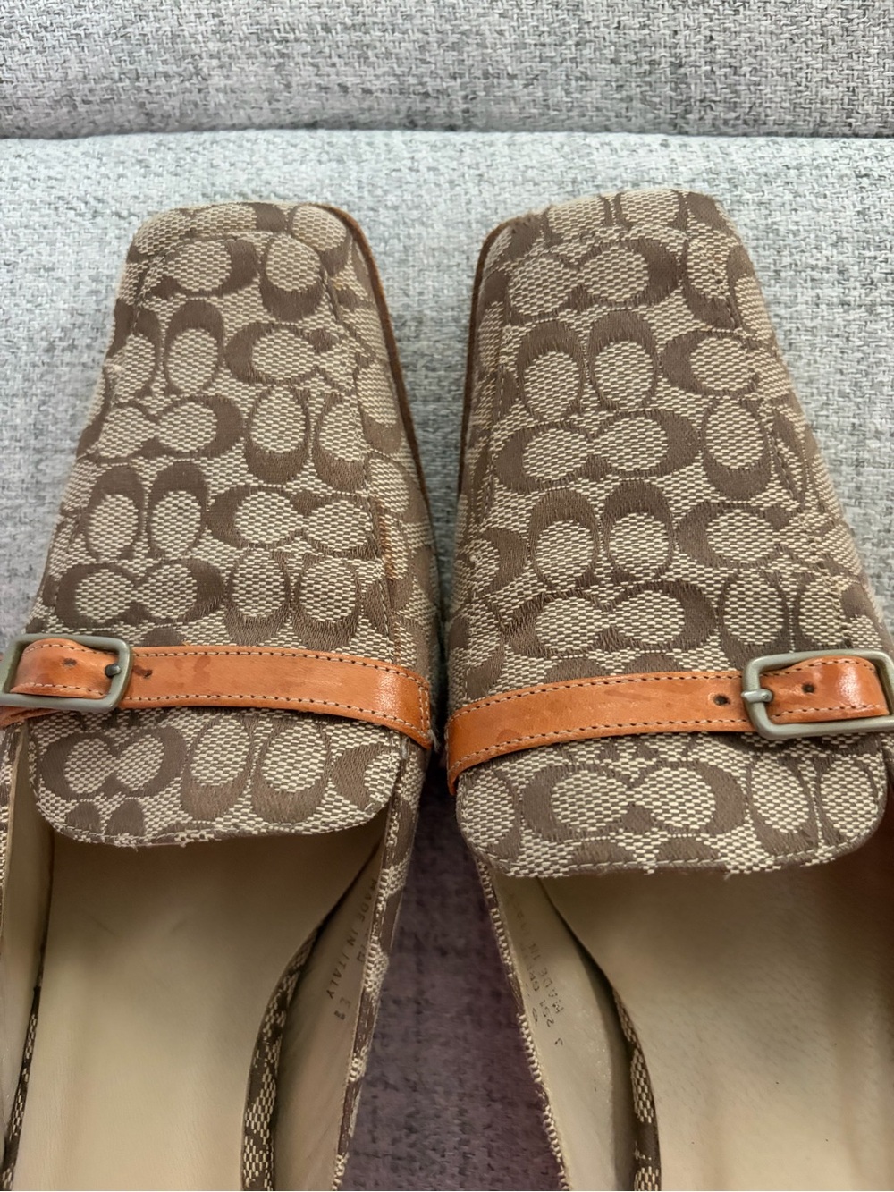 Coach Brown Signature Canvas Mules with Orange Trim - Picture 3 of 3